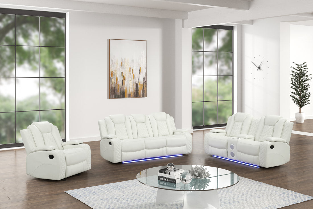 Luz White 3pc Recliners Set