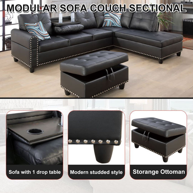 F09912B PU Sectional + Ottoman Set