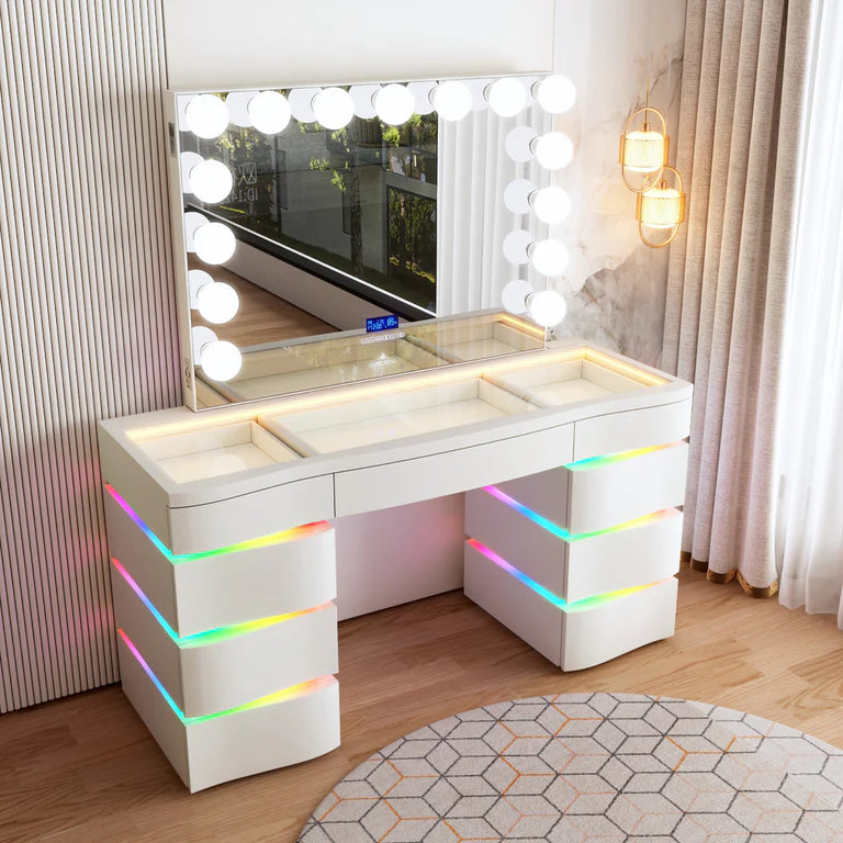 SlayStation Nebula Vanity Table with RGB Light + Vanity Mirror Bundle
