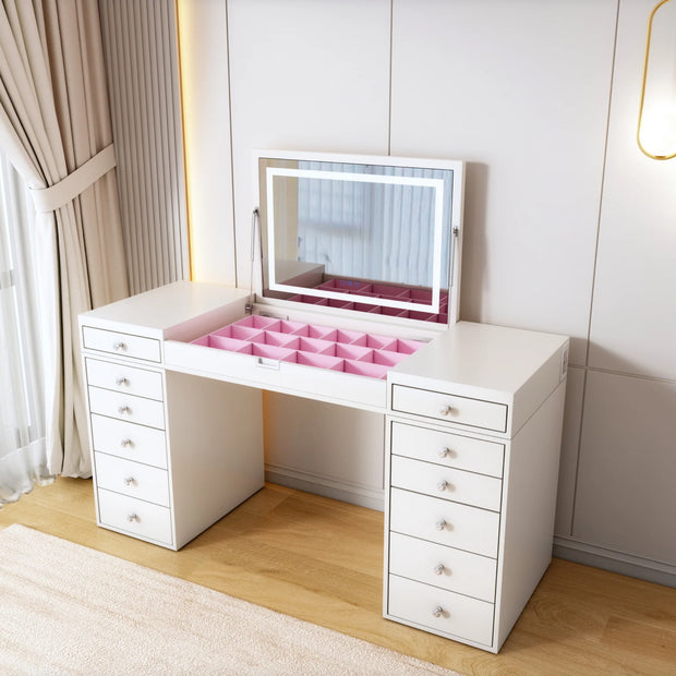 SlayStation® Madison Vanity Table w/ Flip Top LED Mirror