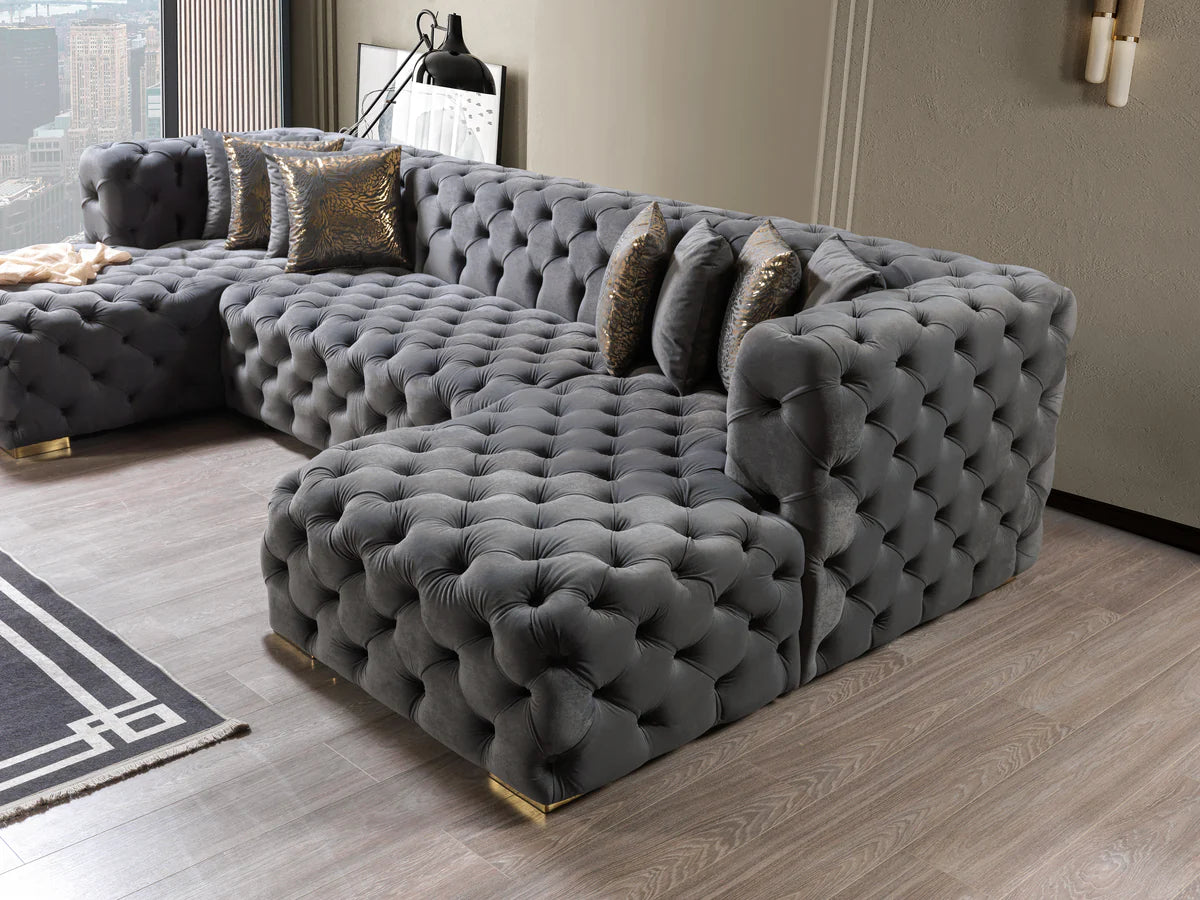 Neva Velvet Double Chaise Sectional