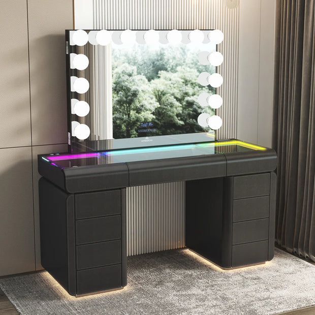 SlayStation Palazzo Premium Vanity Table w/ RGB Light + Vanity Mirror Bundle