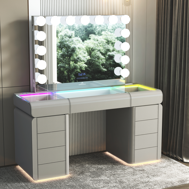 SlayStation Palazzo Premium Vanity Table w/ RGB Light + Vanity Mirror Bundle