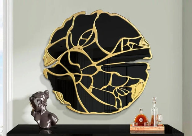 A800 Black/Gold Round Mirror