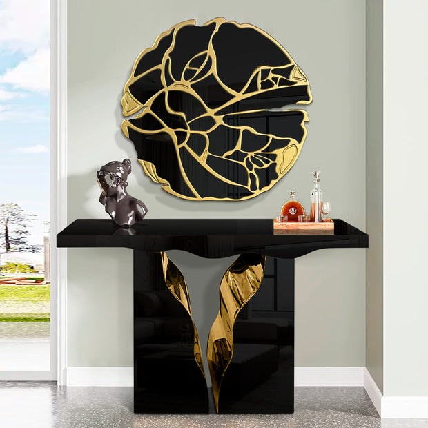A800 Black/Gold Round Mirror