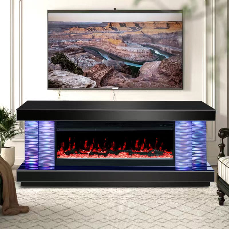 A89 BLACK TV STAND W/FIREPLACE