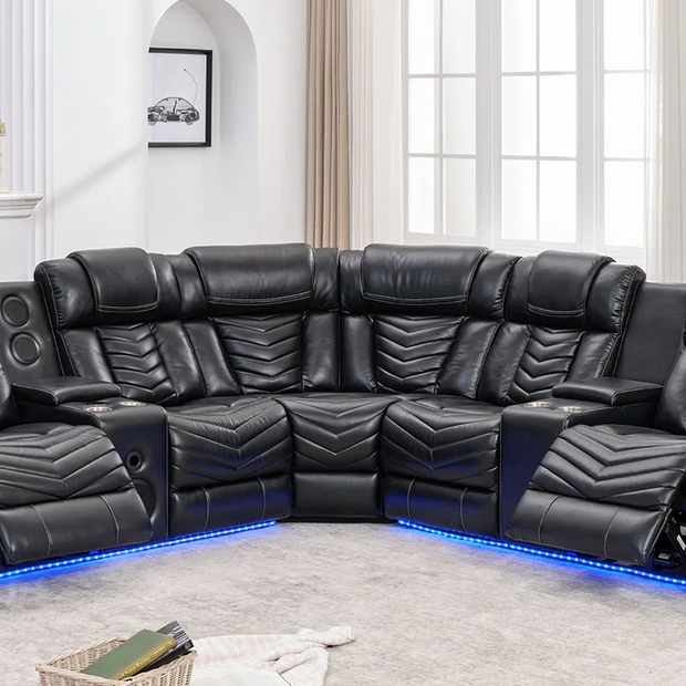 ACE26 Black Reclining Sectional