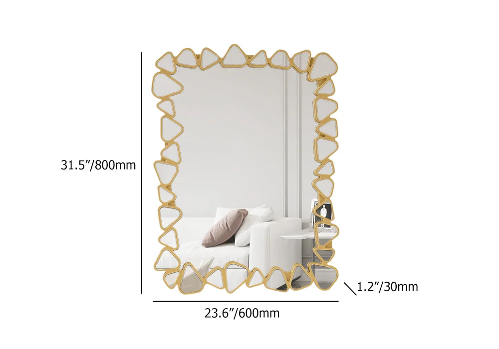 Modern Large Gold Rectangle Irregular Pebble Wall Mirror Decor