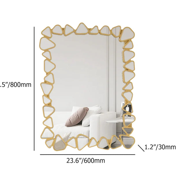 Modern Large Gold Rectangle Irregular Pebble Wall Mirror Decor