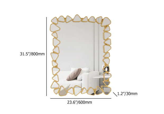 Modern Large Gold Rectangle Irregular Pebble Wall Mirror Decor