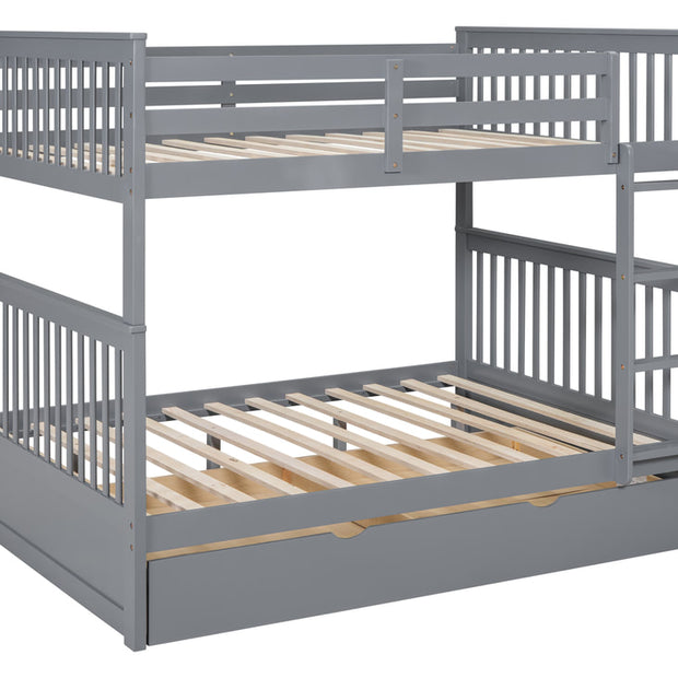 BB33 Full/Full Bunk Bed w/Twin Trundle Gray