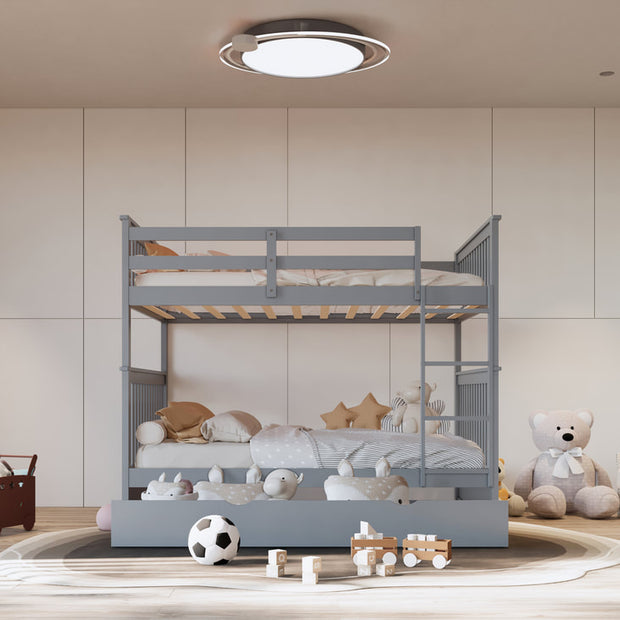 BB33 Full/Full Bunk Bed w/Twin Trundle Gray
