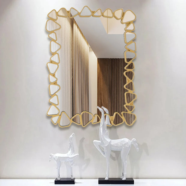 Modern Large Gold Rectangle Irregular Pebble Wall Mirror Decor