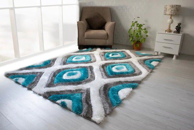 Colibri Shaggy 3D Gray - Turqouise Area Rug 151
