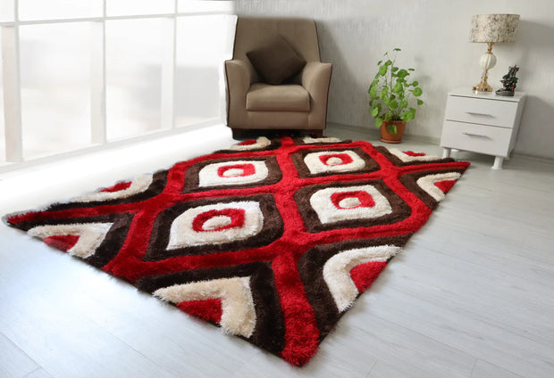 Alfombra Colibri Shaggy 3D Marrón-Rojo 151