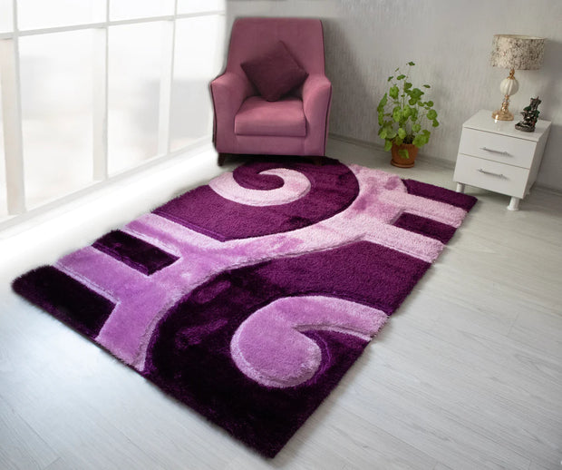 Colibri Shaggy 3D Purple Area Rug 999