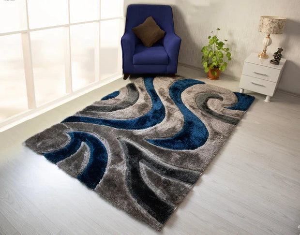 Colibri Shaggy 3D Blue Area Rug 444