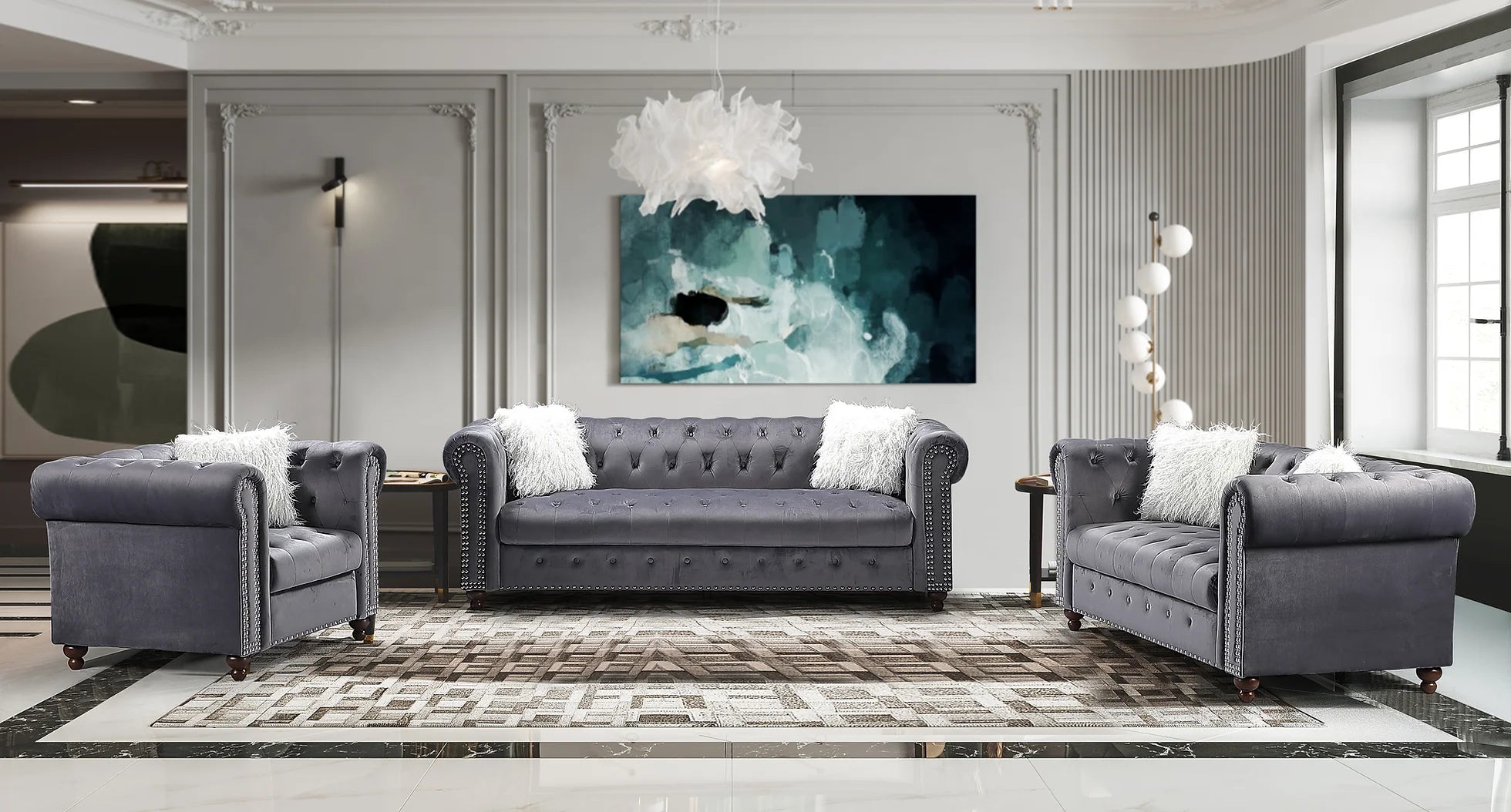 S8188 Blue Milan Sofa + Loveseat
