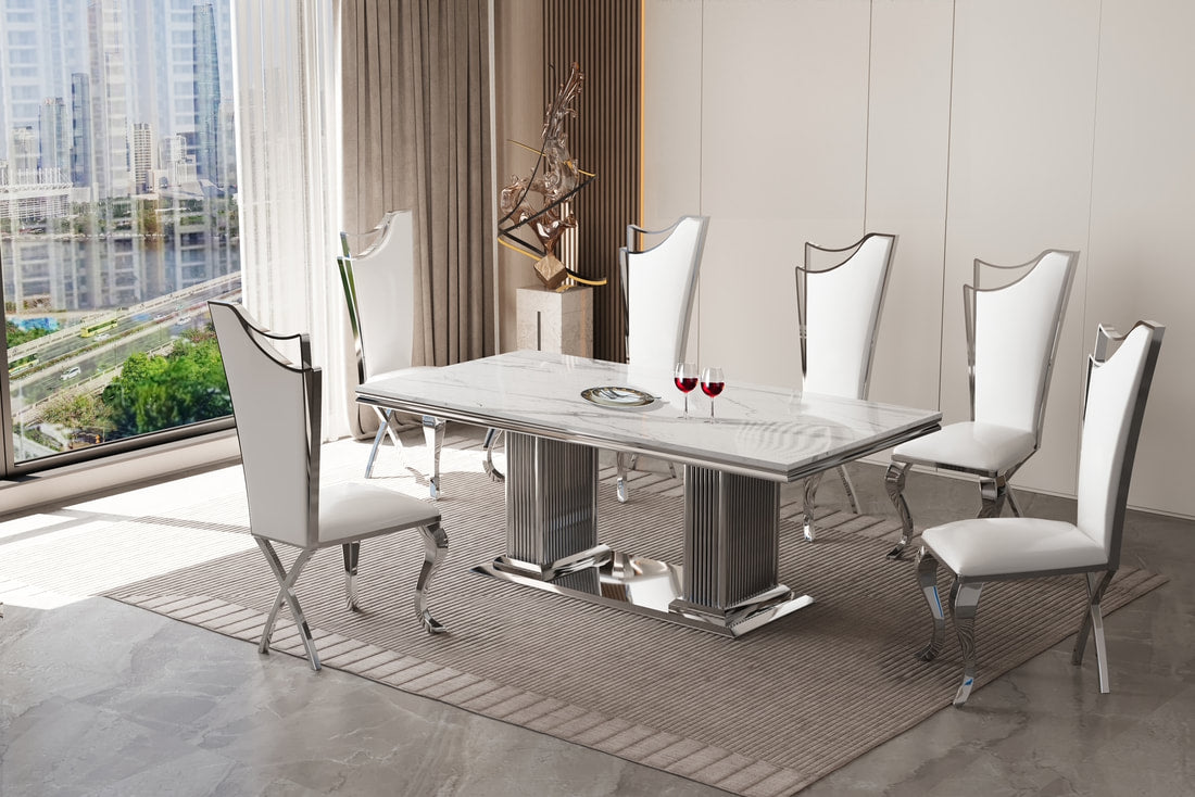 D6061 White Dining Table Set