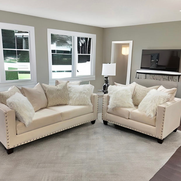 2022 Cream Sofa + Loveseat Nailheads