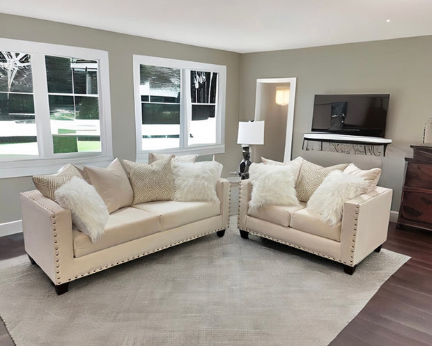 2022 Cream Sofa + Loveseat Nailheads