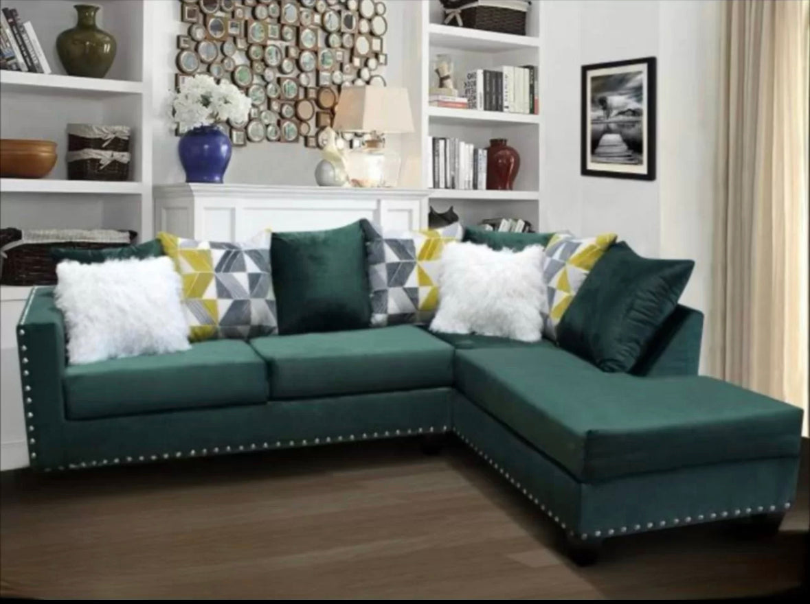 2022 Green Sectional Nailheads – Divine Decor Furniture