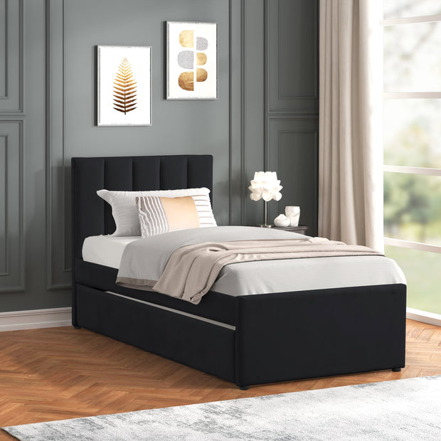 MAYA Black Twin Platform Bed w/ Trundle