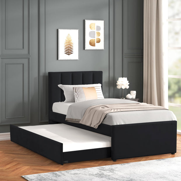 MAYA Black Twin Platform Bed w/ Trundle