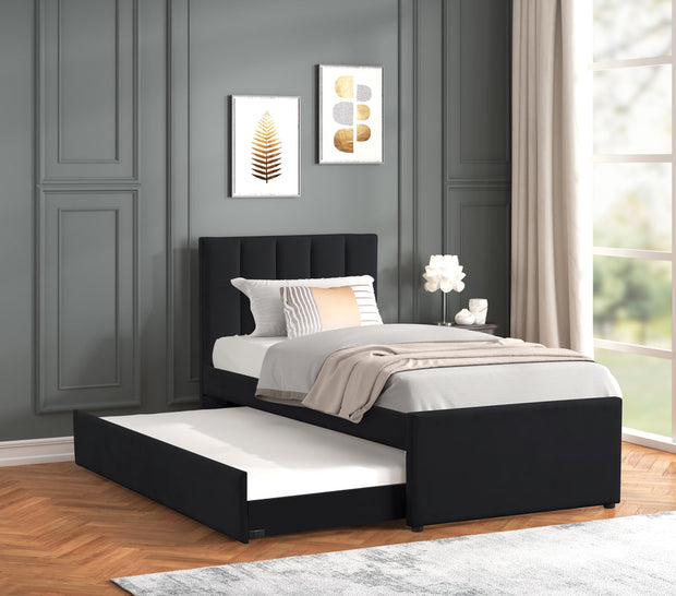MAYA Black Twin Platform Bed w/ Trundle