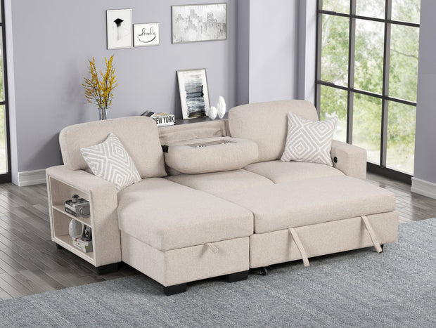Sofá reversible beige Pacífico con cama extraíble