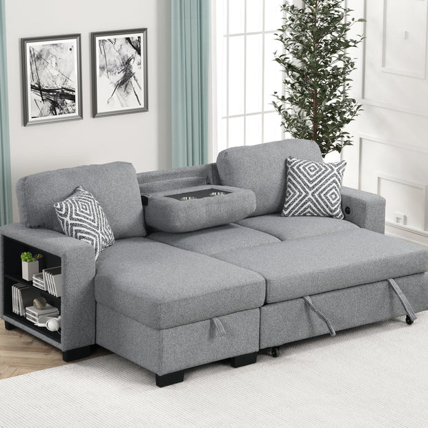 Pacific Gray Reversible Sectional With Pull-Out Bed