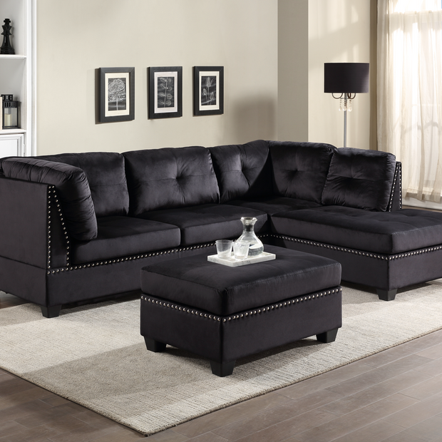 Sienna Black Sectional + Ottoman Set