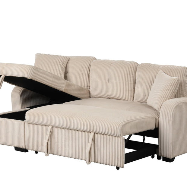 Silvia Beige - Reversible Sectional With Pull-Out Bed