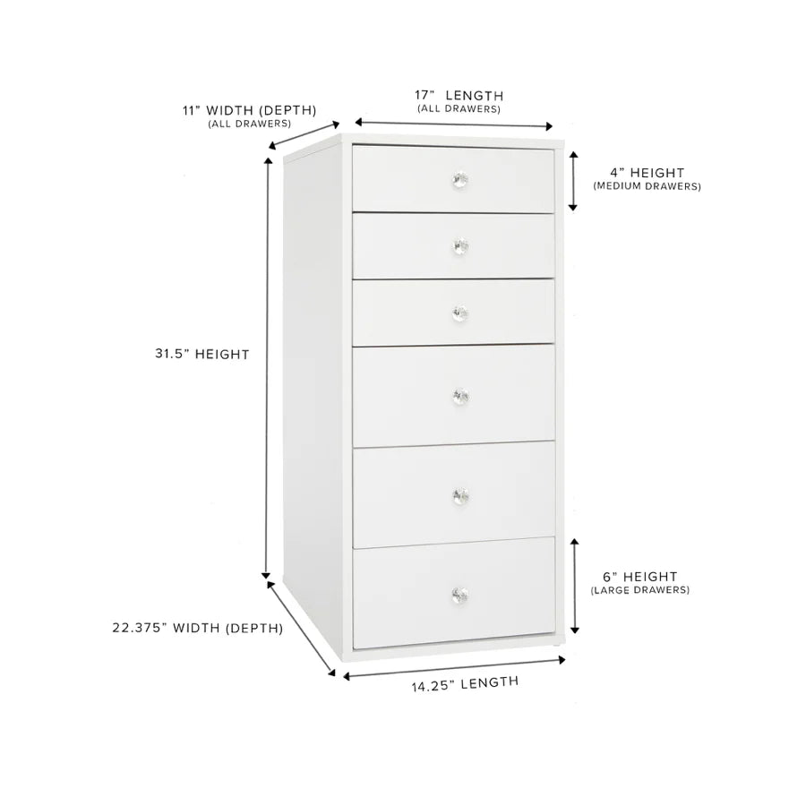 SlayStation 6 Drawer Makeup Vanity White Storage Unit