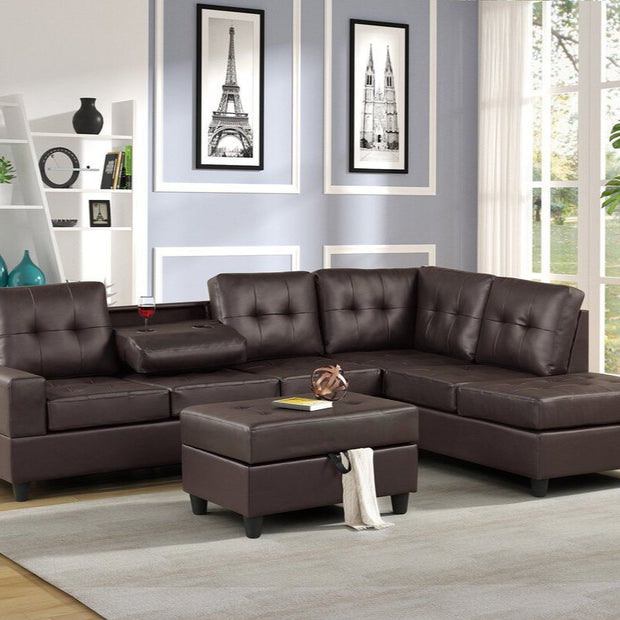 1Heights Brown Sectional + Ottoman Set