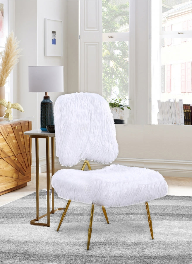 577White Magnolia Faux Fur Accent Chair