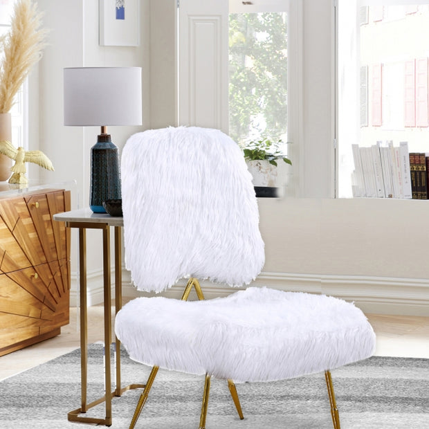 577White Magnolia Faux Fur Accent Chair