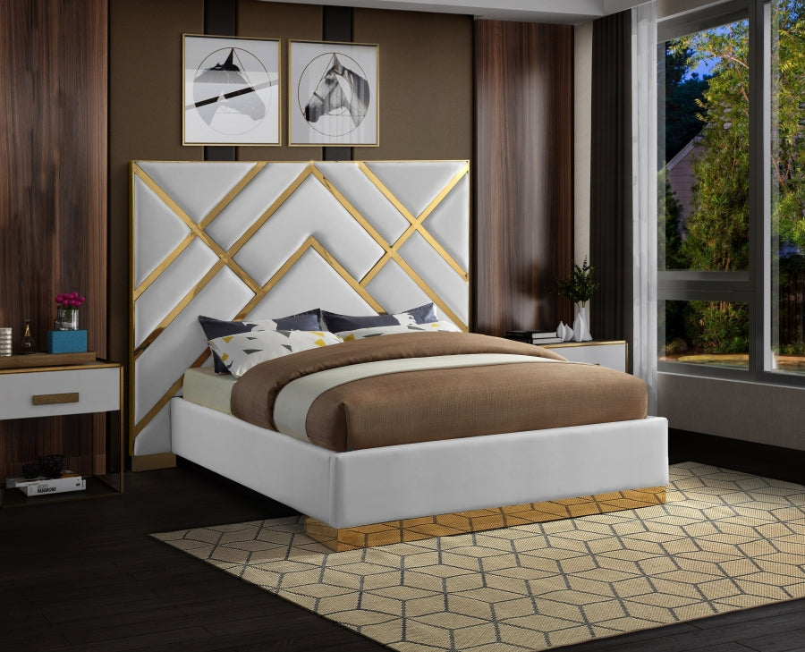 Vector Faux White Leather Bed