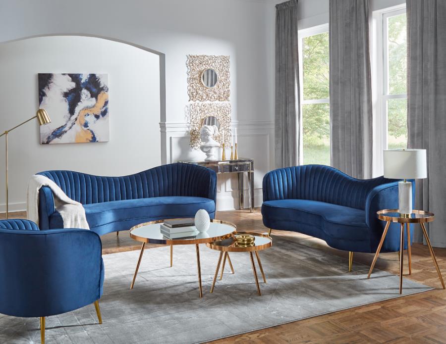 Sophia Camel Blue Living Room Set Blue