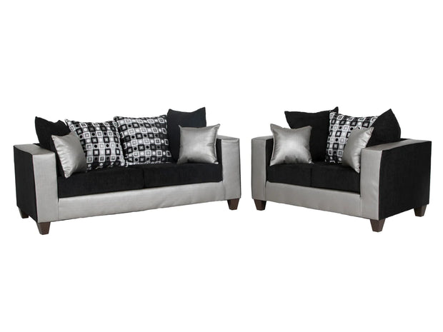 115 Sliver/Black Sofa + Loveseat