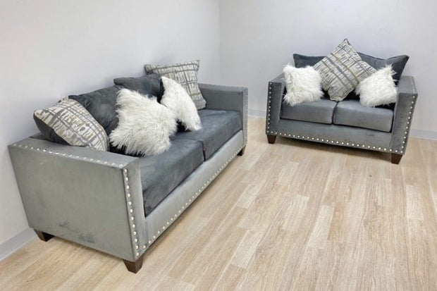 200 Grey Sofa & Loveseat Nailheads