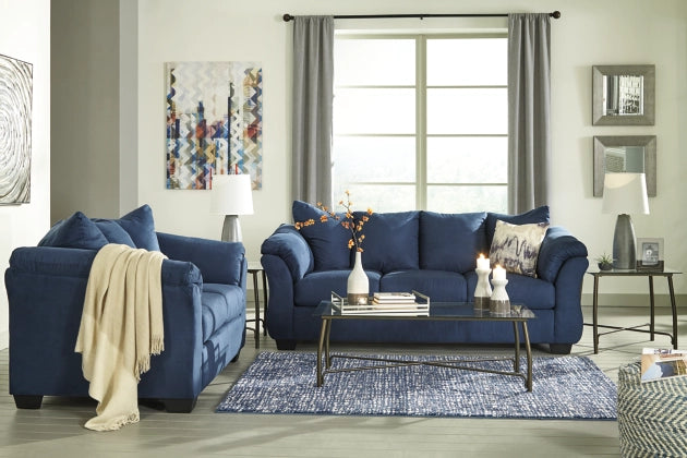 Ashley 75007 Darcy Blue Sofa and Loveseat