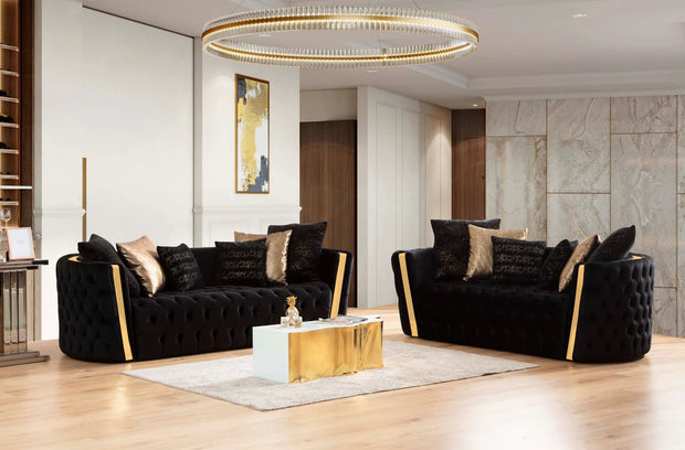 Fanci Black Velvet Sofa & Loveseat