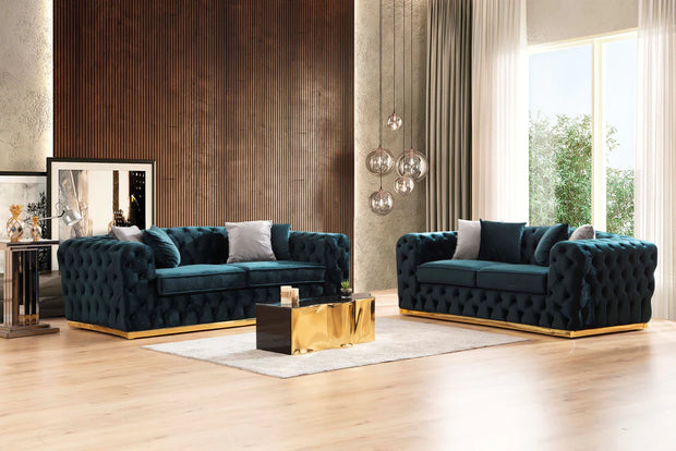 Sofá y loveseat de terciopelo verde Stella