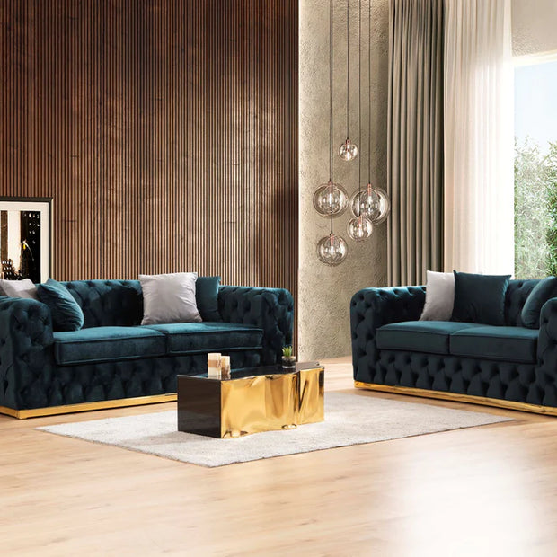 Sofá y loveseat de terciopelo verde Stella