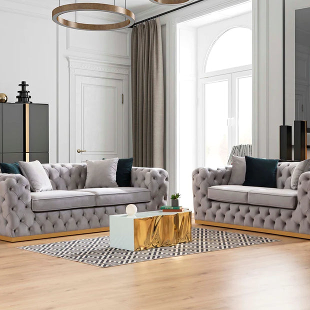 Sofá y loveseat de terciopelo gris Stella