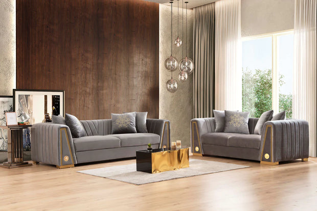 Sofá y loveseat de terciopelo gris Sheila
