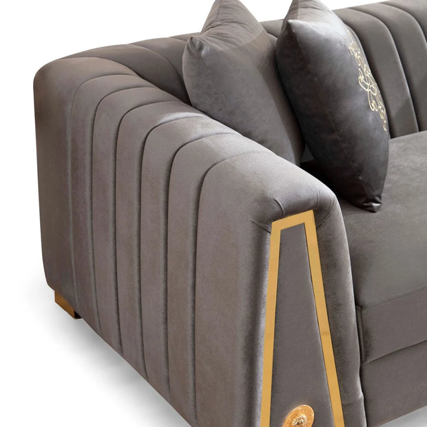 Sofá y loveseat de terciopelo gris Sheila