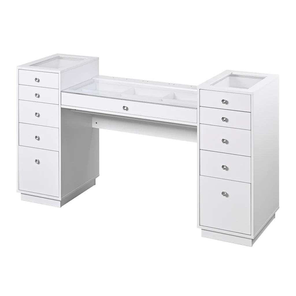 SLAYSTATION WHITE ODETTE VANITY TABLE WITH TOP DISPLAY DRAWERS