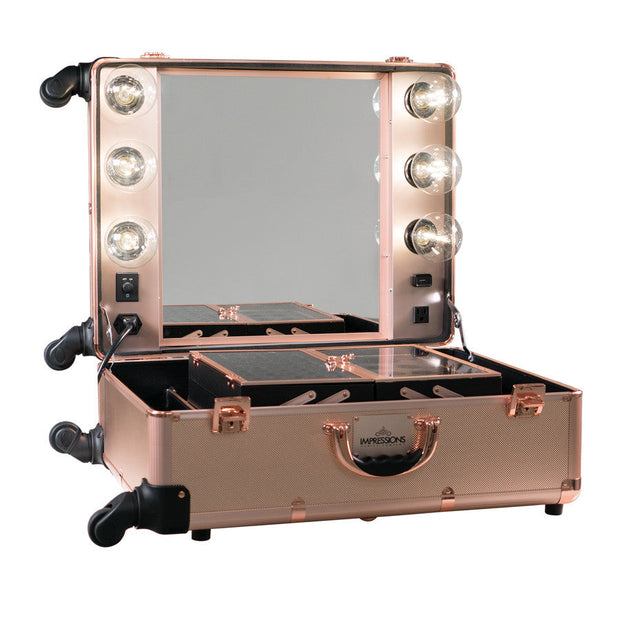 SlayCase® XL Vanity Travel Train Case in Rose Gold Bling